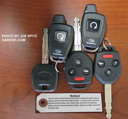 2017 Subaru Outback keys- 1 valet, 2 with remote. Shown with the optional pushbutton start.