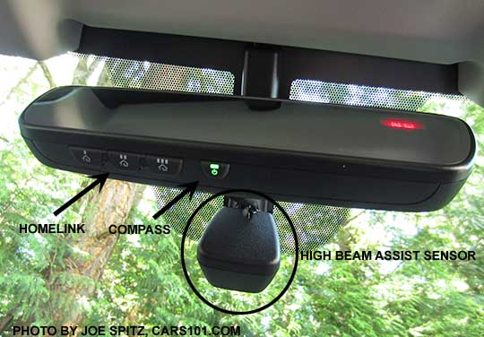 diagrammed 2017 Subaru Outback auto dimming rear view mirror with compass and Homelink,and High Beam Assist sensor