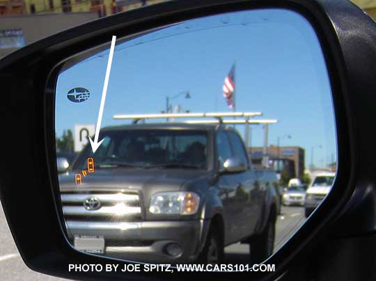 2017 Subaru Outback outside mirror shown with Blind Spot Detection, dimming and heated mirror.