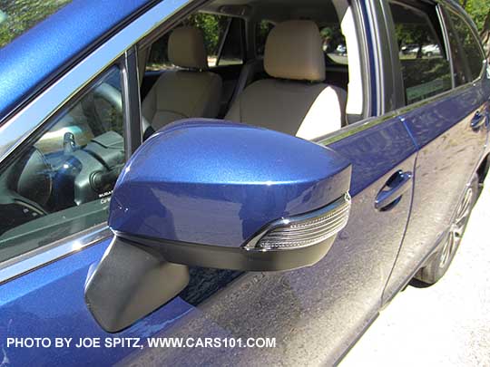 2017 Outback Limited outside mirror with integrated turn signal. Lapis blue shown.