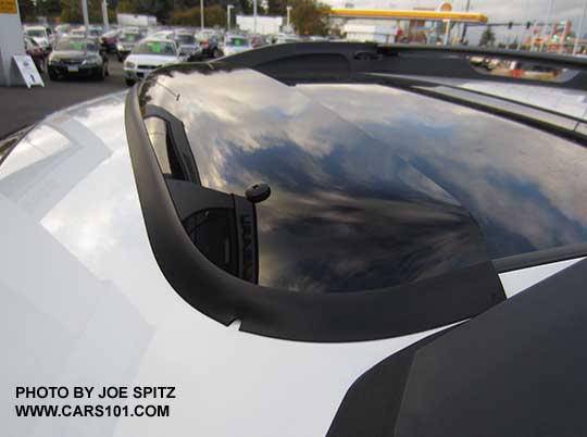 closeup of the 2017 Subaru Outback optional moonroof air deflector. Dealer installed only.