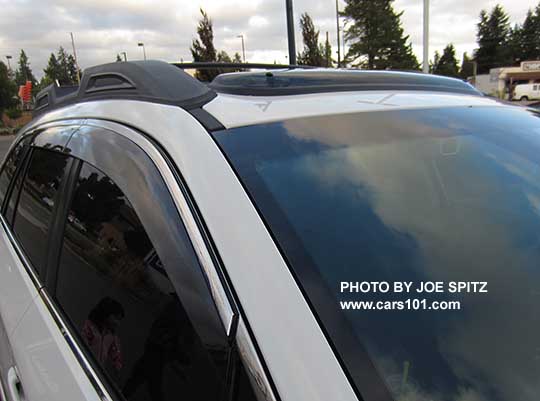 2017 Subaru Outback with the optional side window air deflector and the moonroof air deflector. Dealer installed only.