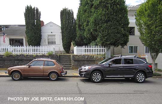 1970s Honda Civic compared to a 2017 Subaru Outback