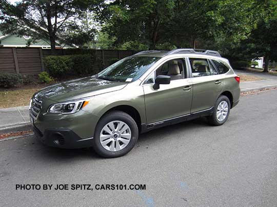 2017 wilderness green Subaru Outback 2.5i, black outside mirrors,  with new for this model 17" alloys