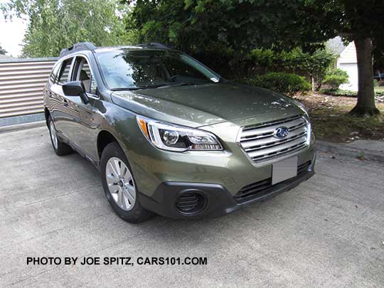 2017 wilderness green Subaru Outback 2.5i base model,  no fog lights