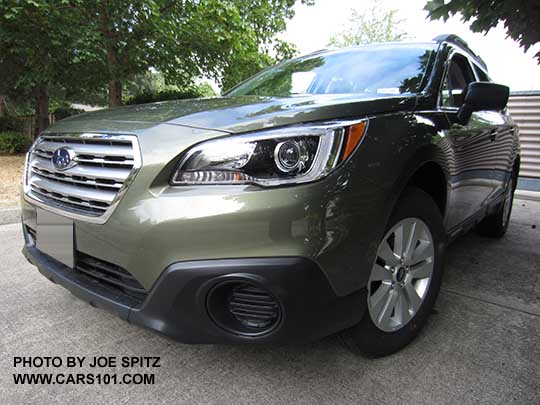2017 wilderness green Subaru Outback 2.5i,  black unpainted outside mirrros, no fog lights, new for this model 17" alloys