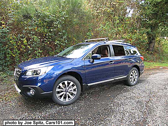 side view 2017 Subaru Lapis Blue Outback Touring