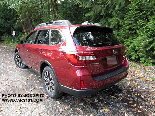 2017 Subaru Outback Limited has 18" machined black and silver wheels. Venetian red shown with optional wheel arch moldings, rear bumper cover