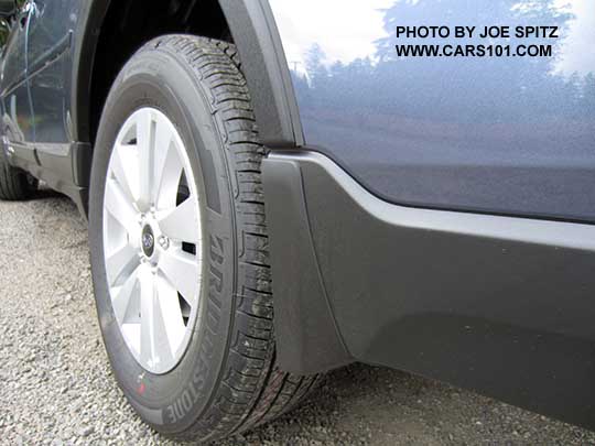 2017 Subaru Outback optional splash guards, twilight blue car shown.