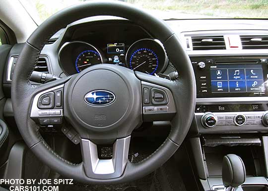 2017 Subaru Outback Premium and Limited gray leather wrapped steering wheel with optional eyesight