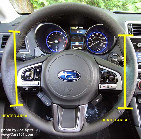 2017 Subaru Outback Touring heated steering wheel showing the two heated areas
