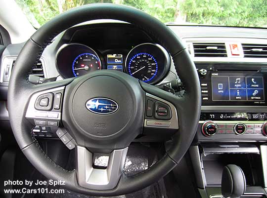 2017 Subaru Outback Premium and Limited gray leather wrapped steering wheel