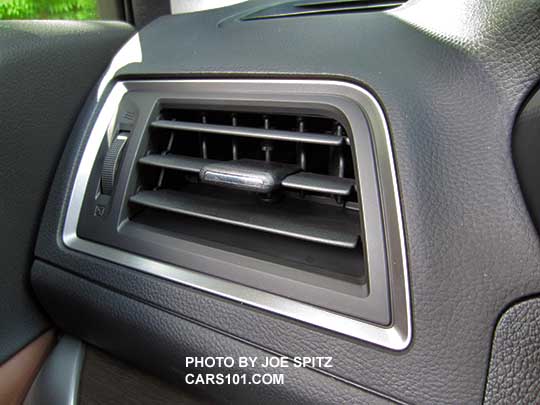 closeup of the 2017 Subaru Outback Touring dash vents have silver trim
