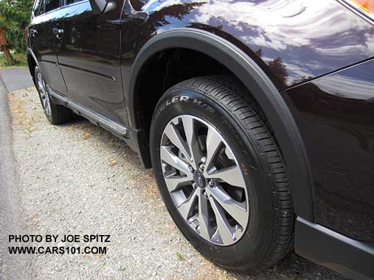 Brilliant Brown Pearl color 2017 Subaru Outback Touring with optional splash guards, wheel arch moldings, and body side moldings