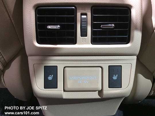 2018 Subaru Outback heated rear seat buttons and USB inputs (shown covered)