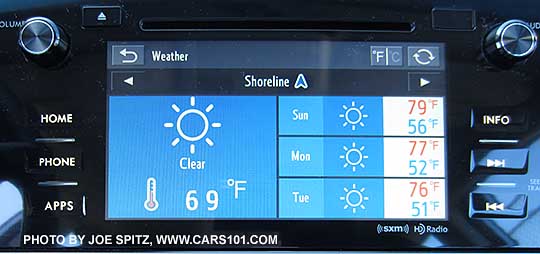 Subaru Starlink weather app on Subarus 7" audio system