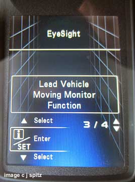 2013 subaru legacy and outback eyesight center info display  lead vehicle moving monitor function