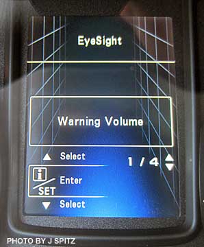 2013 subaru limited outback and legacy eyesight warning volume control
