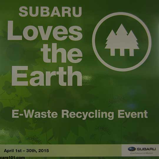 Western U.S. Subaru Dealer's Electronic Waste e-waste recyling event advertising  poster for the April 1-30 at Western U.S. Subaru Dealers