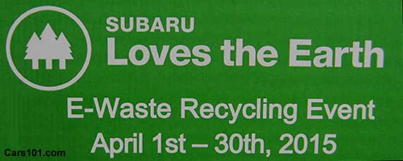 poster for the Subaru e-waste recycling event at western U.S. Subaru dealerships, April 1-30 2015