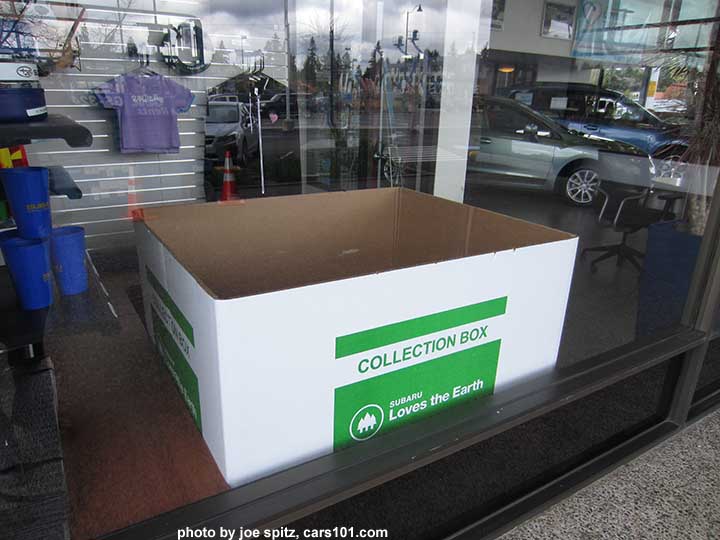 collection box at the start of the  Subaru Western U.S. dealers e-waste recycling event, April 1-30 2015