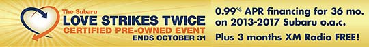 2017 Subaru Love Strikes Twice CPO sales event, October, 2017