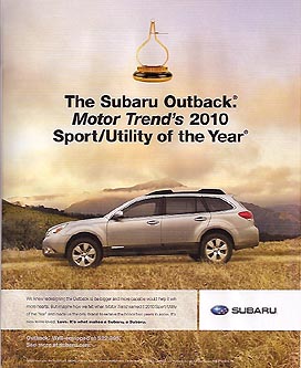 2010 Subaru Outback Motor Trend SUV of the Year magazine ad, 12/2009-/2010