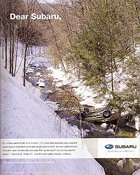 2011 Subaru Outback magazine advertising- My Outback went over a guardrail
