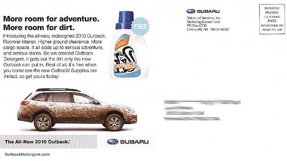 Subaru detergent ad campaign postcard 9/30/09
