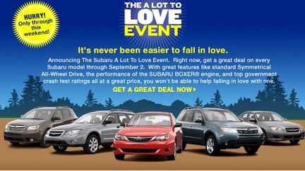 subaru lot to love sale event, 2008