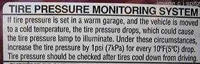 subaru tire pressure monitor information sticker