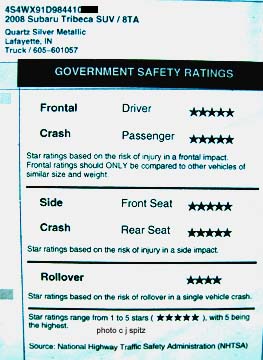 2008 Subaru Tribeca crash test window sticker