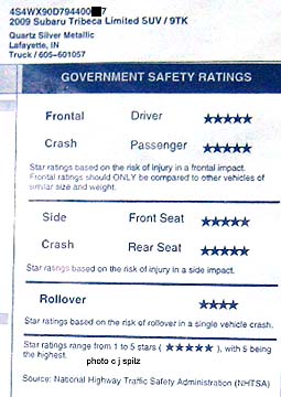 2009 Subaru Tribeca crash test window sticker