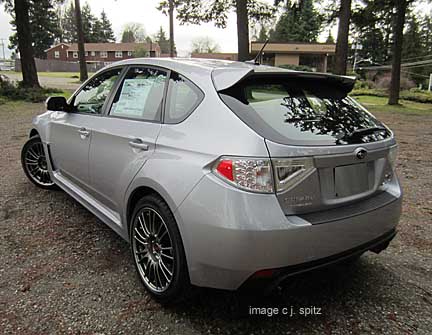 3/4 rear view ice silver 2012 subaru sti hatchback