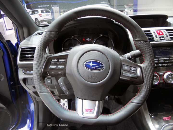 2015 STI steering wheel. notice the flat bottom also on WRX