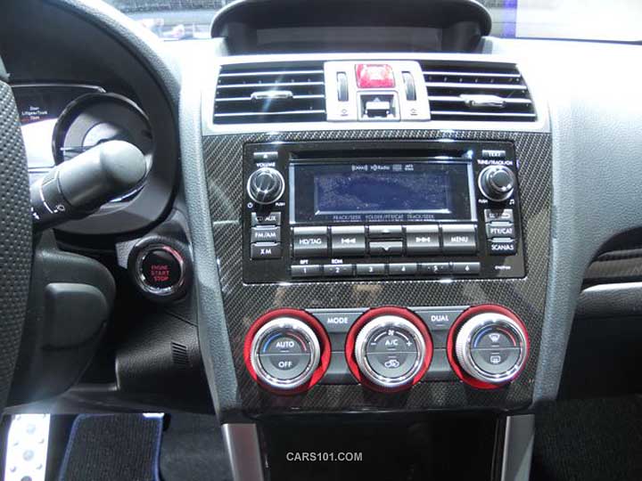 2015 STI console, Lauch Edition model shown includes standard pushbutton start