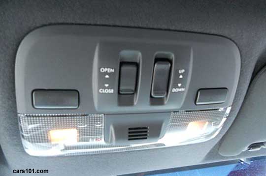 2015 STI Limited overhead console with map lights, bluetooth microphone, and power moonroof buttons