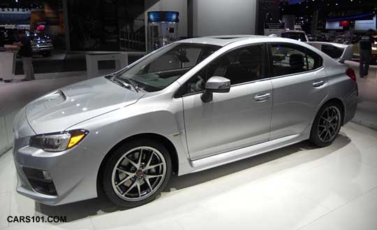 side view of the silver STI Limited displayed the new model's unveiling, January 2014