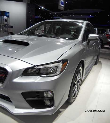 front headlight, 2015 silver subaru sti limited 4 door sedan first shown January 2014 in Detroit