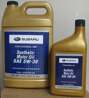 gallon and quart container Subaru synthetic oil, new July 2010