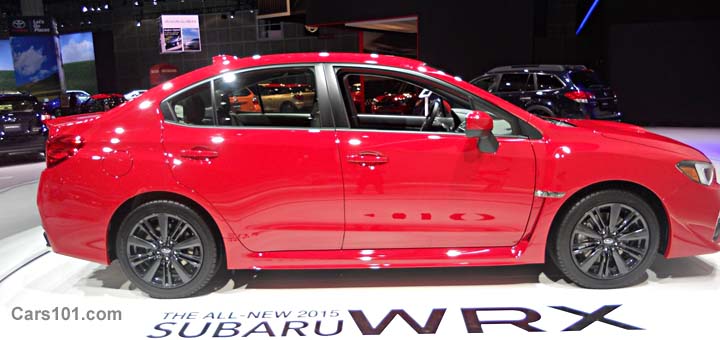 2015 wrx side view, lightning red color
