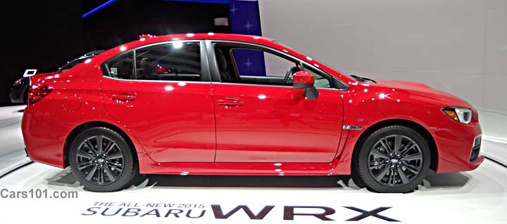 side view 2015 lightning red wrx 4 door sedan