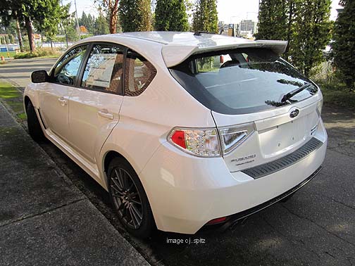 wrx 5 door satin white pearl WRX 5 door rear view with optional rear 