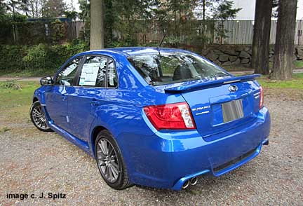 rear view, wrx sedan, rally blue
