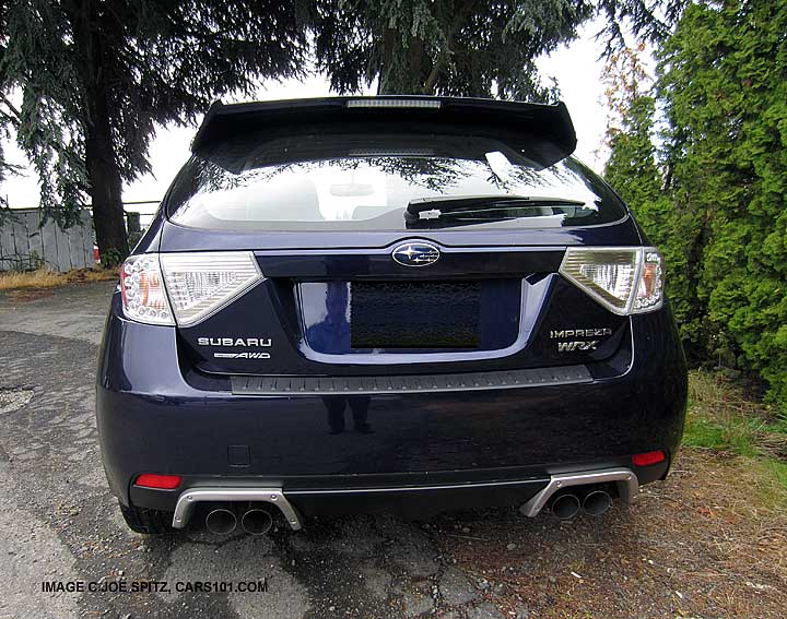 wrx 5 door rear view with optional exhuast tip finishers, plasma blue silica shown