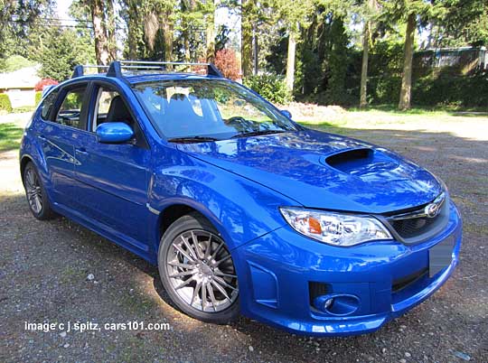 2013 subaru wr blue wrx 5 door hatchback with cross bars