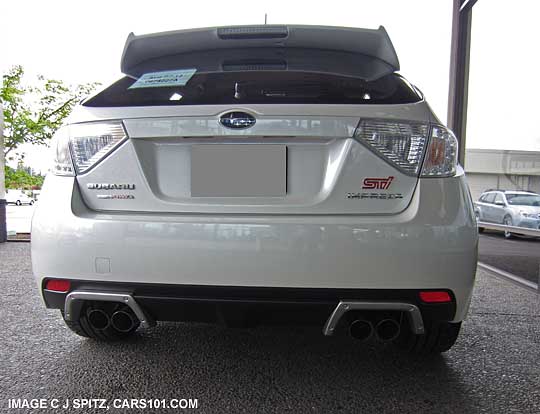 white 2013 subaru sti 5 door rear view, optional exhuast tip finishers