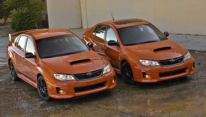 2013 tangerine orange Subaru WRX and STI sedans. only 300 will be made. Spring 2013