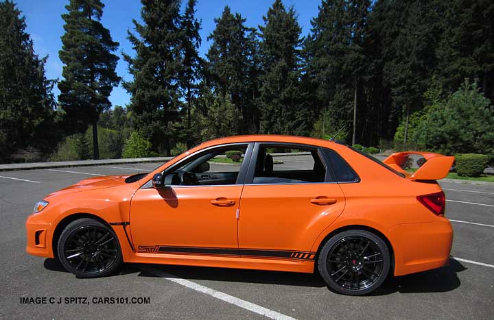 side view tangerine orange wrx sti 2013 special edition