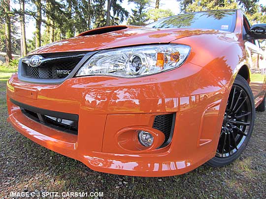 front of 2013 wrx special edition sedan, tangerine orange color